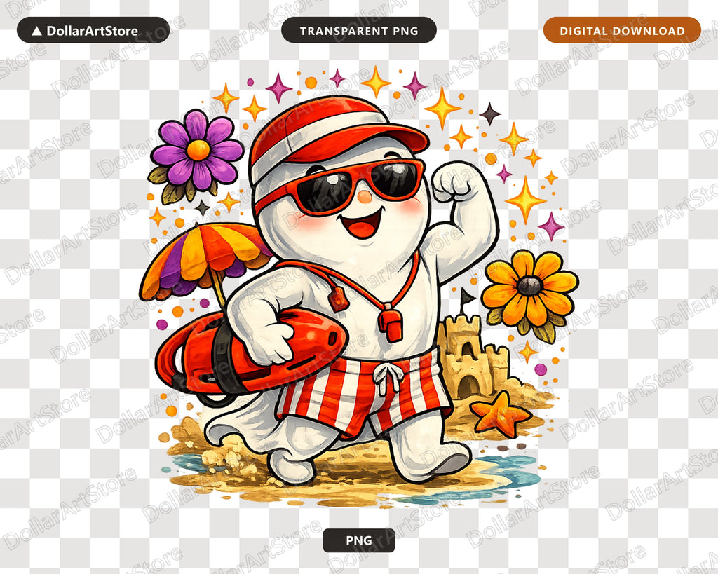Cool Beach Ghost PNG Sublimation Design, Summer Shirt Print Download