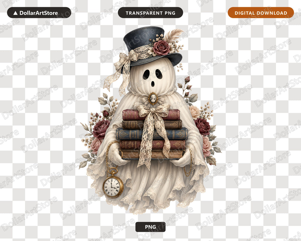 Bookish Ghost PNG, Vintage Gothic Design, Sublimation Shirt & Tumbler PNG