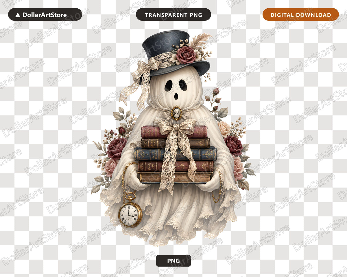 Bookish Ghost PNG, Vintage Gothic Design, Sublimation Shirt & Tumbler PNG