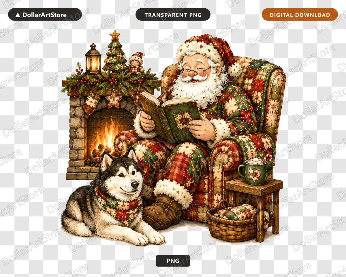 Santa Patchwork PNG, Christmas Shirt Design, Sublimation Digital Download