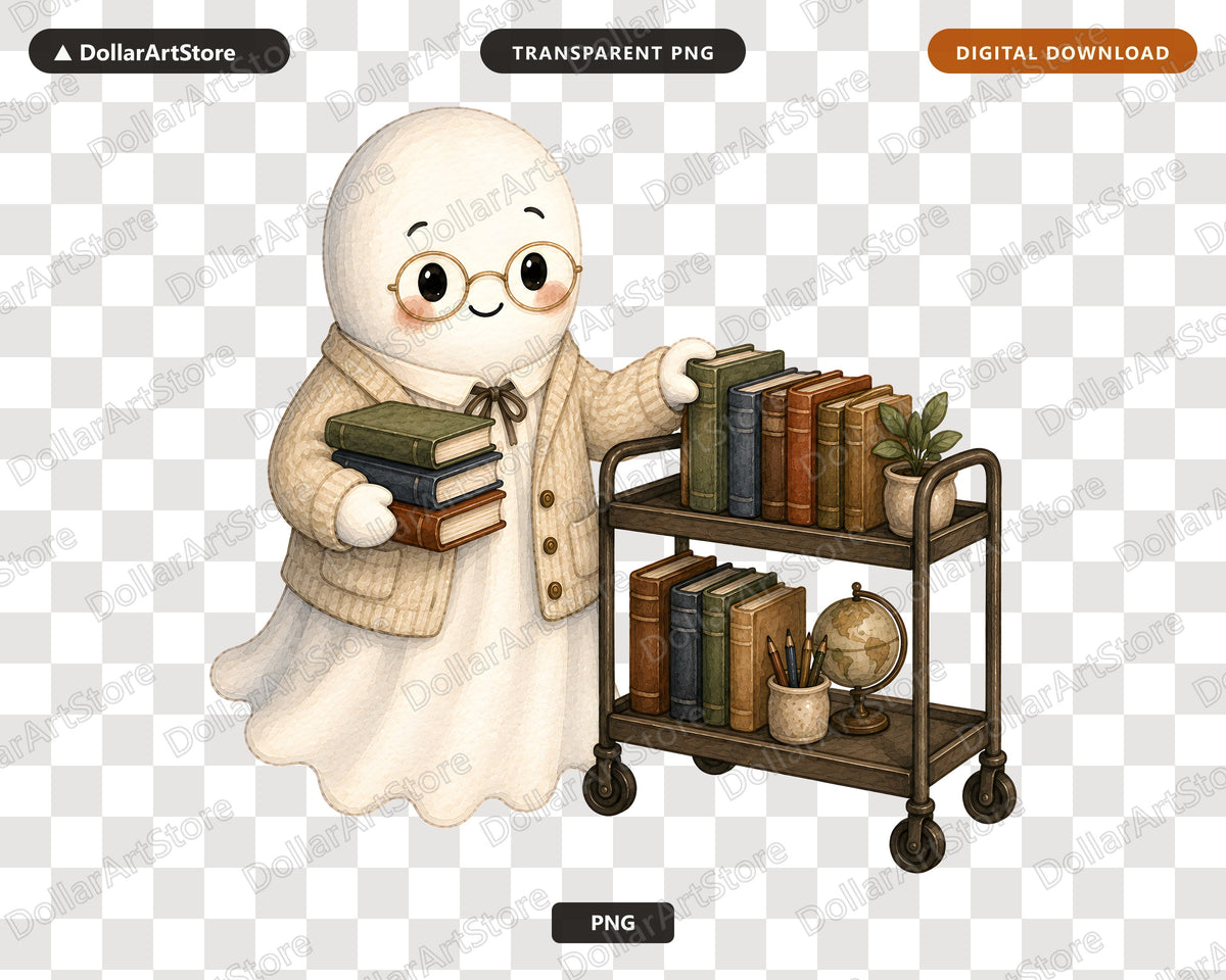 Bookworm Ghost PNG, Sublimation Design, Cute Library Shirt Design Digital Download