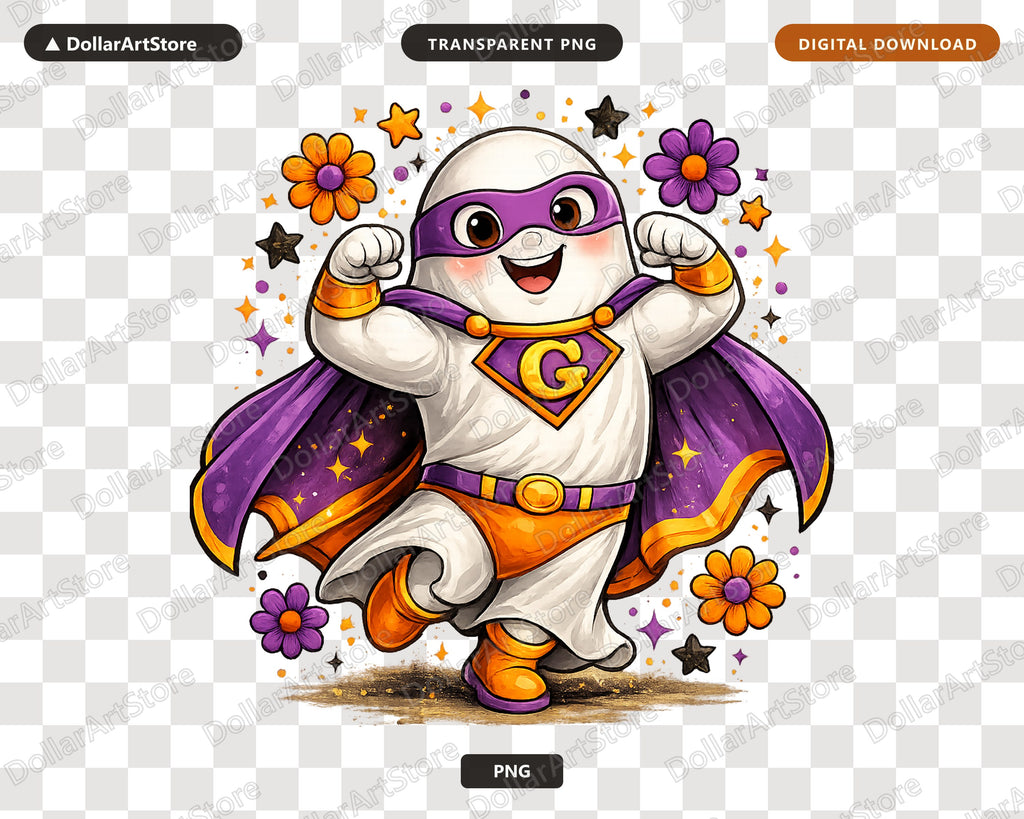 Cute Superhero Ghost PNG, Halloween Shirt Design, Sublimation Download