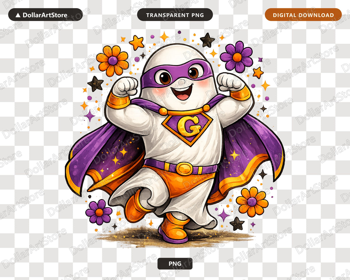 Cute Superhero Ghost PNG, Halloween Shirt Design, Sublimation Download