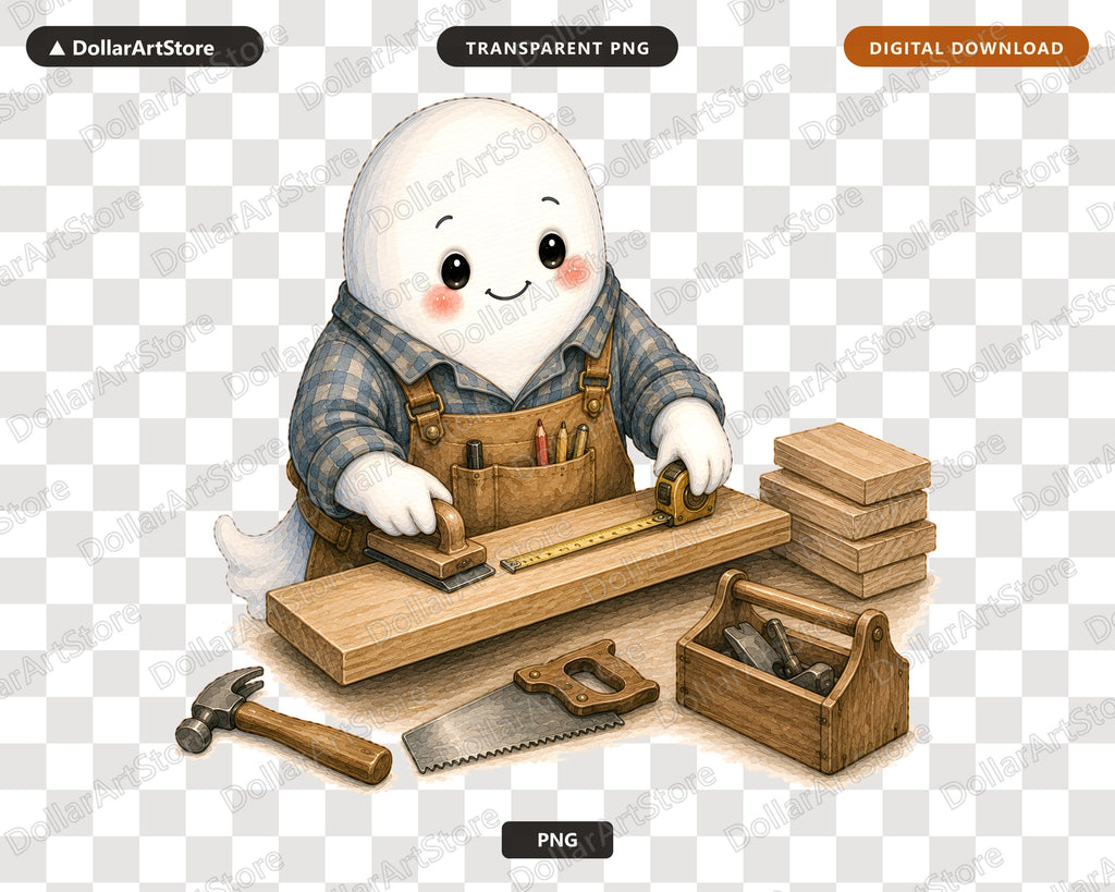 Cute Ghost Carpenter PNG, Sublimation Design, Shirt Design Digital Download