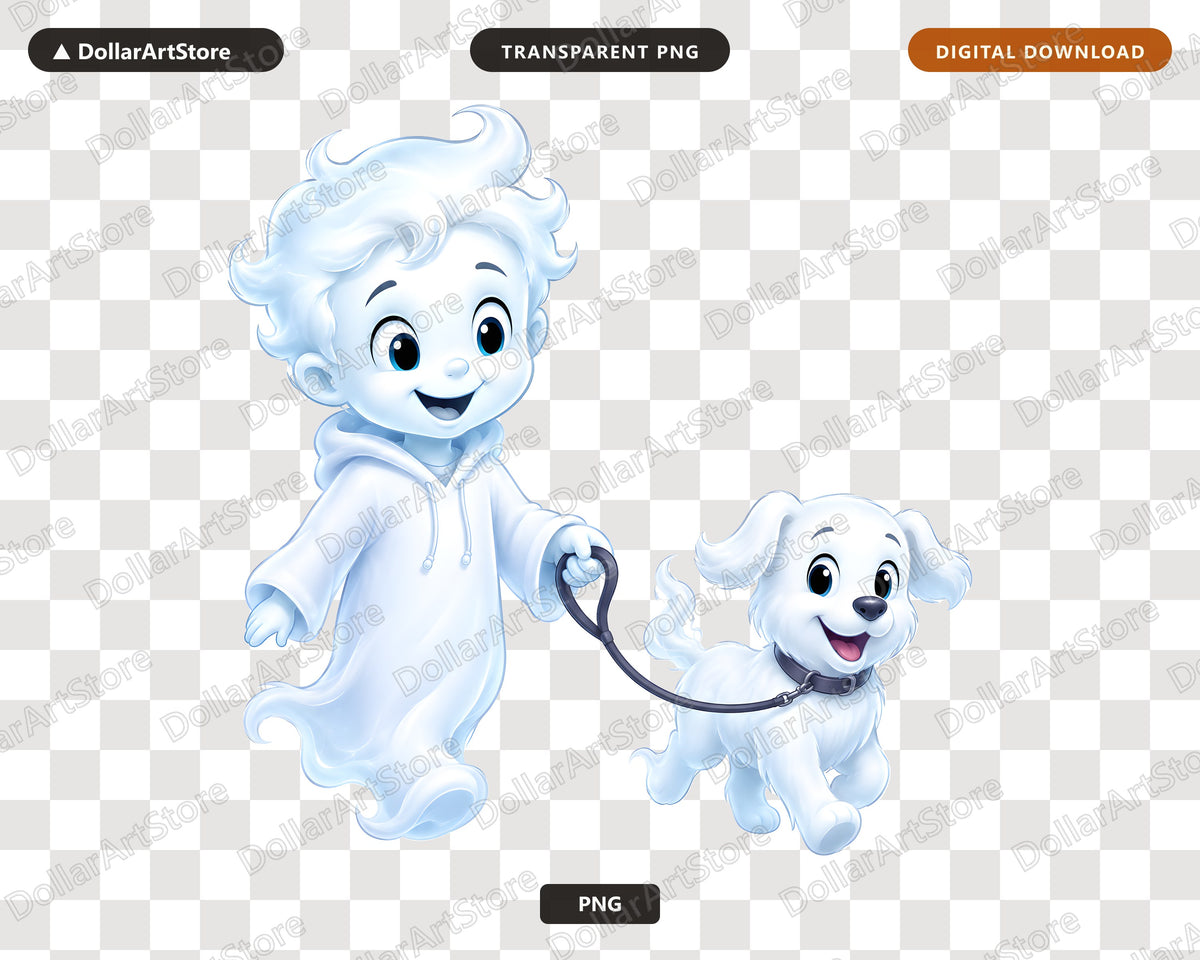 Cute Halloween Ghost PNG, Friendly Ghost with Dog Sublimation Design