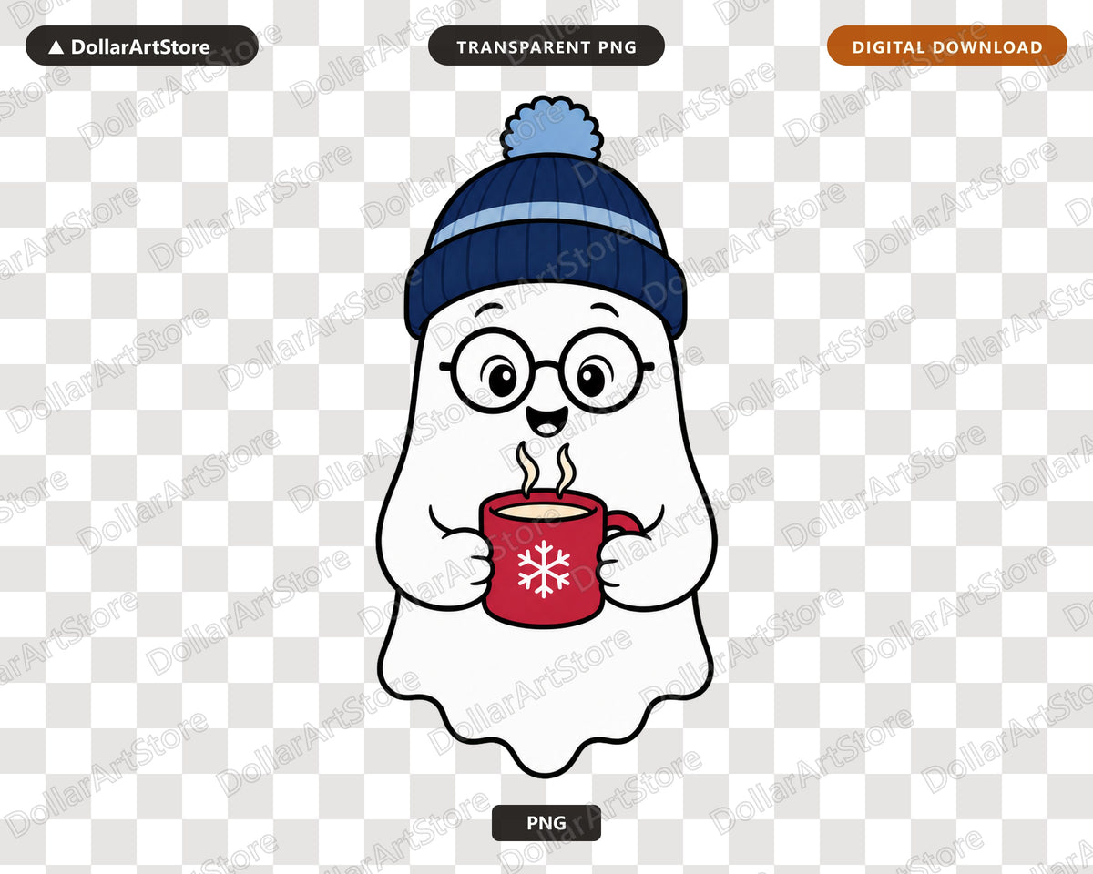 Cozy Ghost PNG, Winter Hot Cocoa Design, Sublimation Shirt Print Download