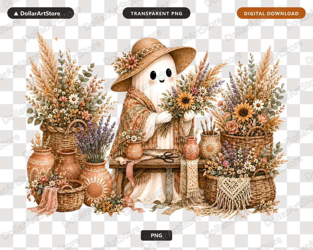 Boho Ghost PNG Sublimation Design, Fall Shirt Design Digital Download