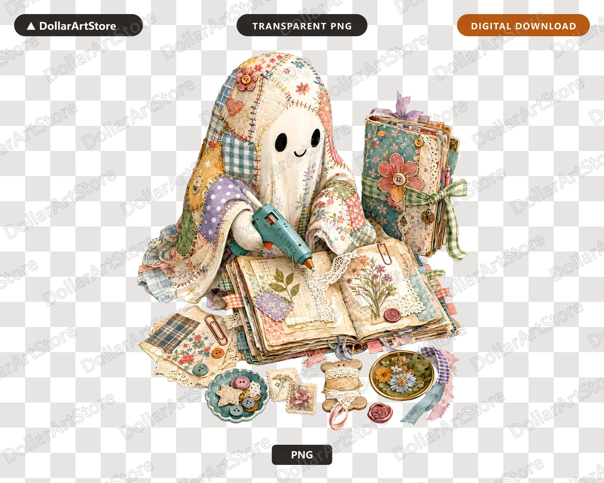 Crafting Ghost PNG, Cottagecore Scrapbook Design, Sublimation Shirt PNG Digital Download