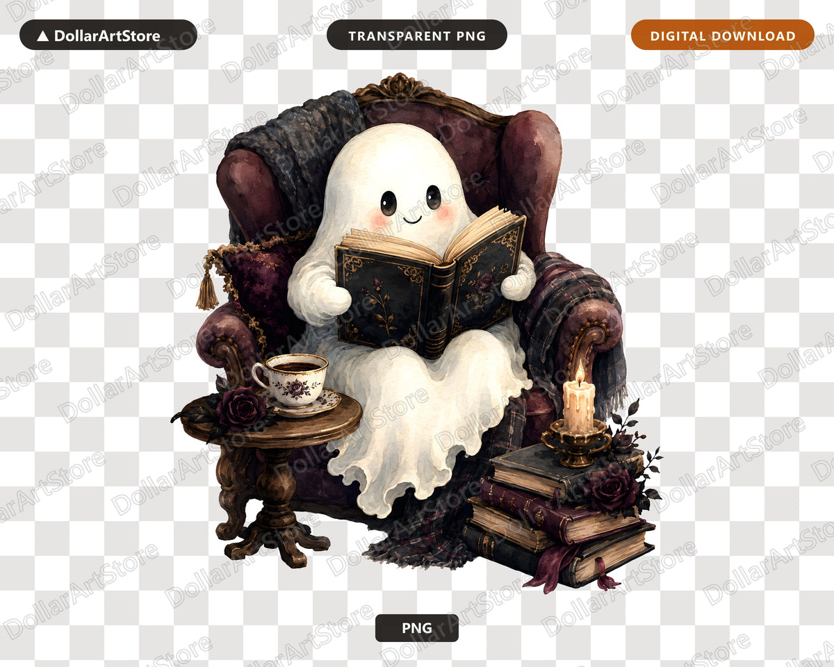 Bookish Ghost PNG, Sublimation Design, Shirt & Tumbler Print Digital Download
