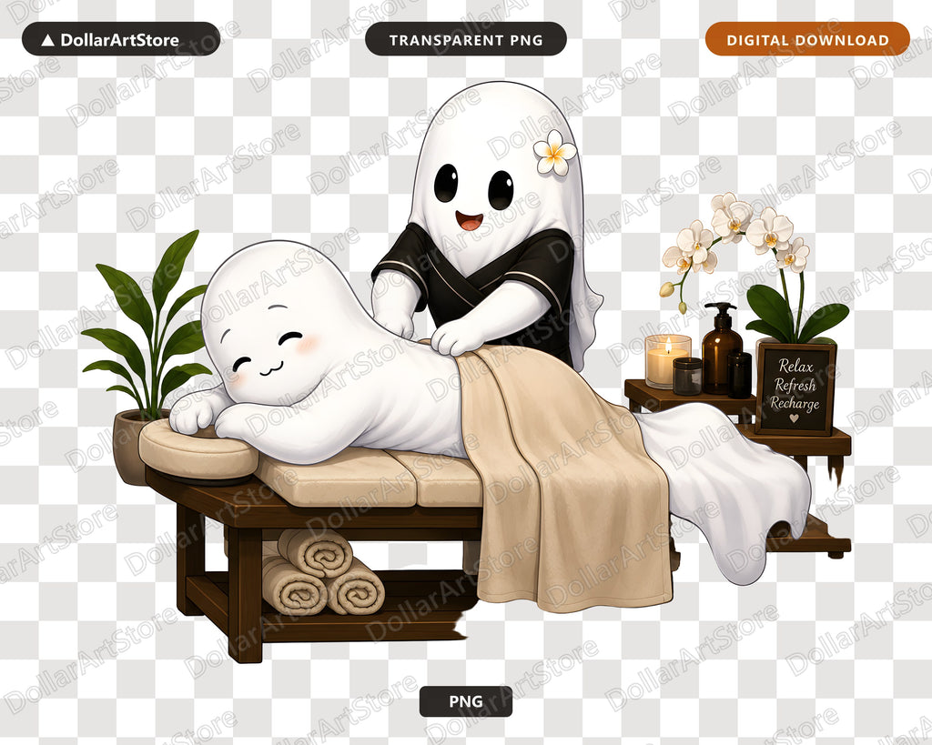 Cute Ghost PNG Sublimation Design, Spa Relaxation Shirt Design Digital Download
