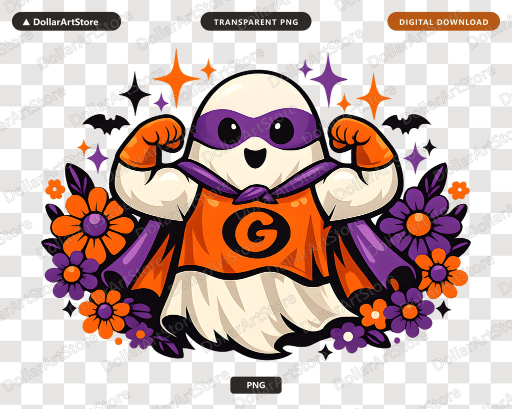 Cute Halloween Ghost Superhero PNG, Sublimation Design Digital Download
