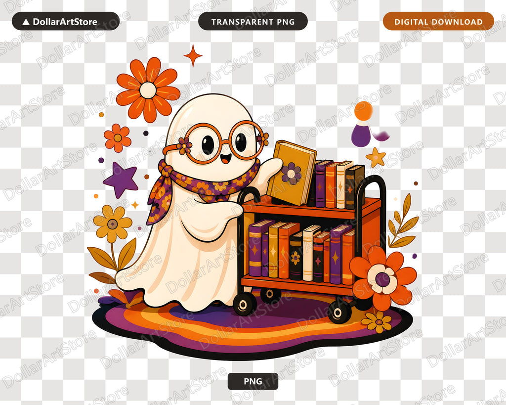 Bookish Ghost PNG, Retro Sublimation Design, Shirt & Tumbler Digital Download