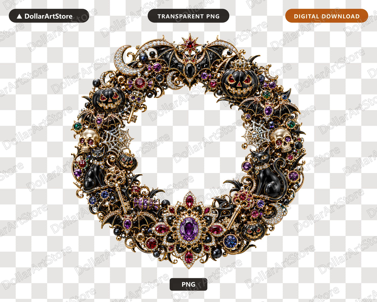 Gothic Halloween PNG, Ornate Wreath Design, Sublimation Shirt Design Digital Download