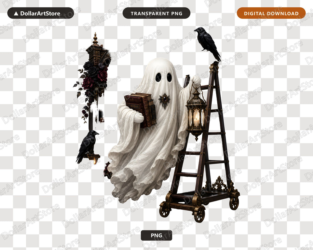 Bookish Ghost PNG Sublimation Design | Gothic Halloween Shirt Design Digital Download