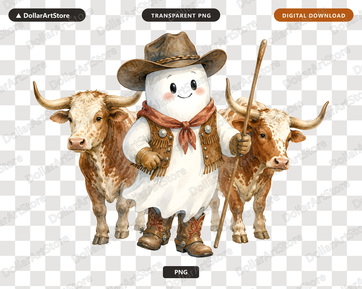 Western Cowboy Ghost PNG, Sublimation Design, Shirt Design Digital Download