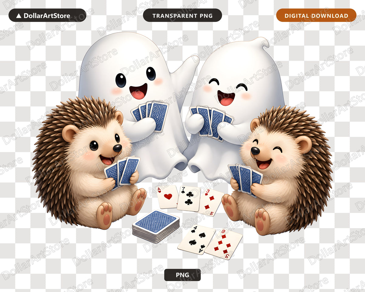Cute Halloween Ghost & Hedgehog PNG, Game Night Sublimation Design, Digital Download