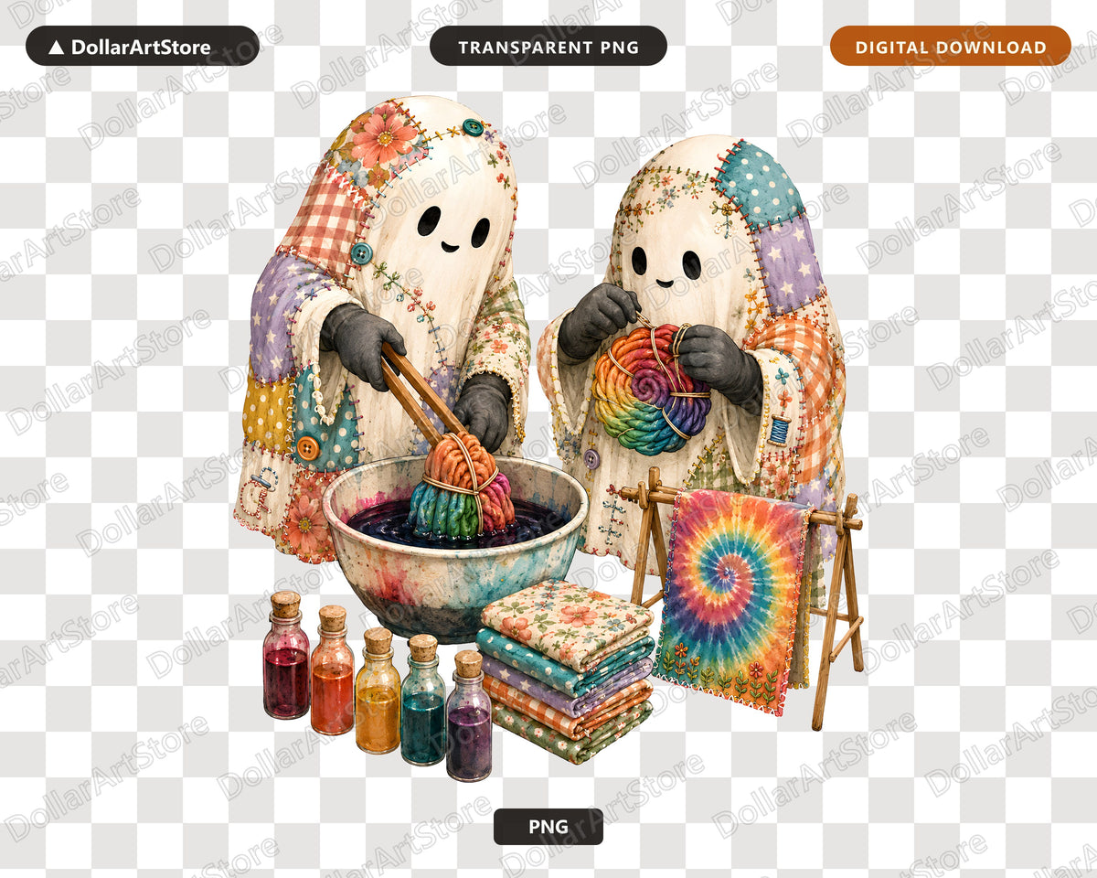 Crafty Ghost PNG Sublimation Design, Cottagecore Dye & Sewing Digital Download