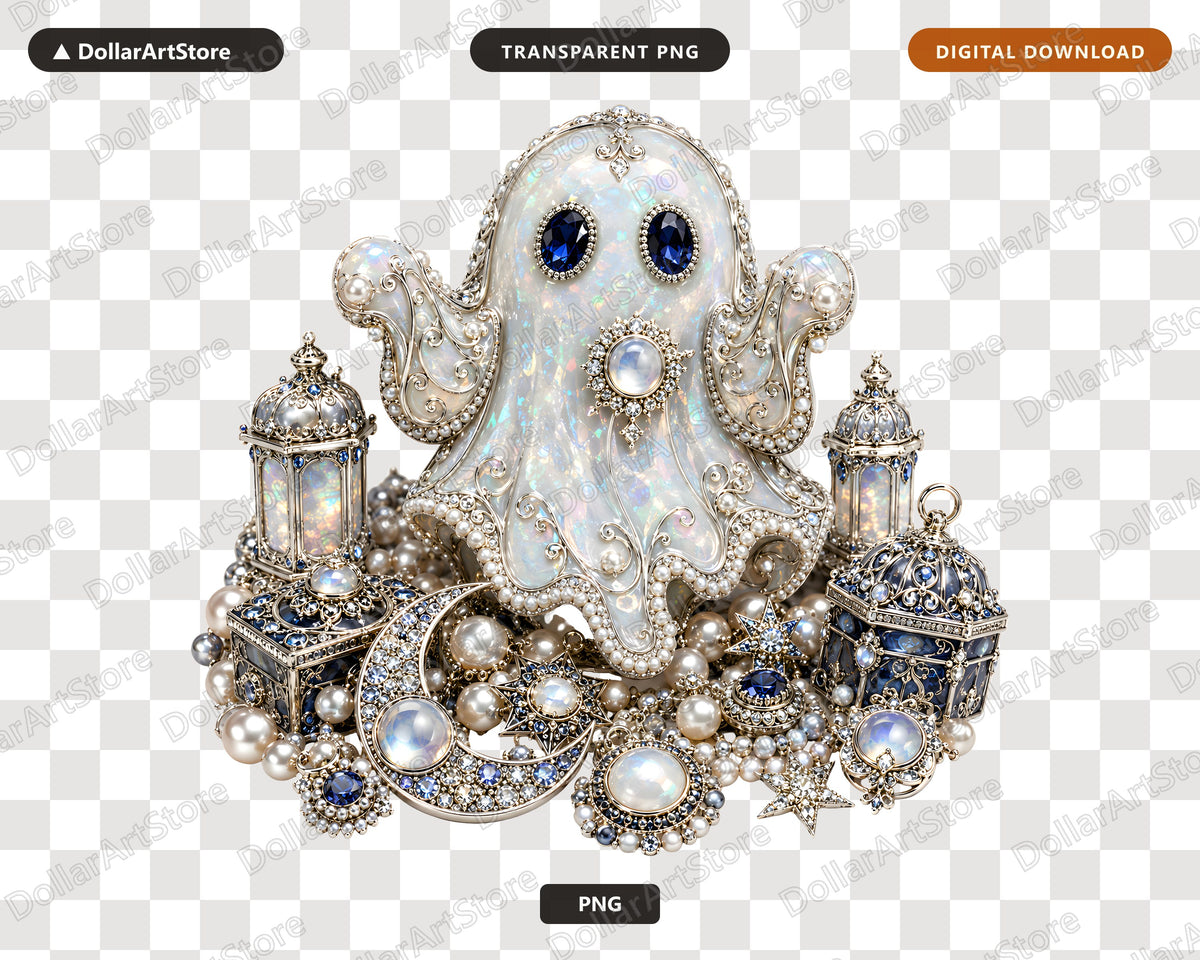Gothic Jeweled Ghost PNG, Sublimation Design, Halloween Shirt Design Digital Download