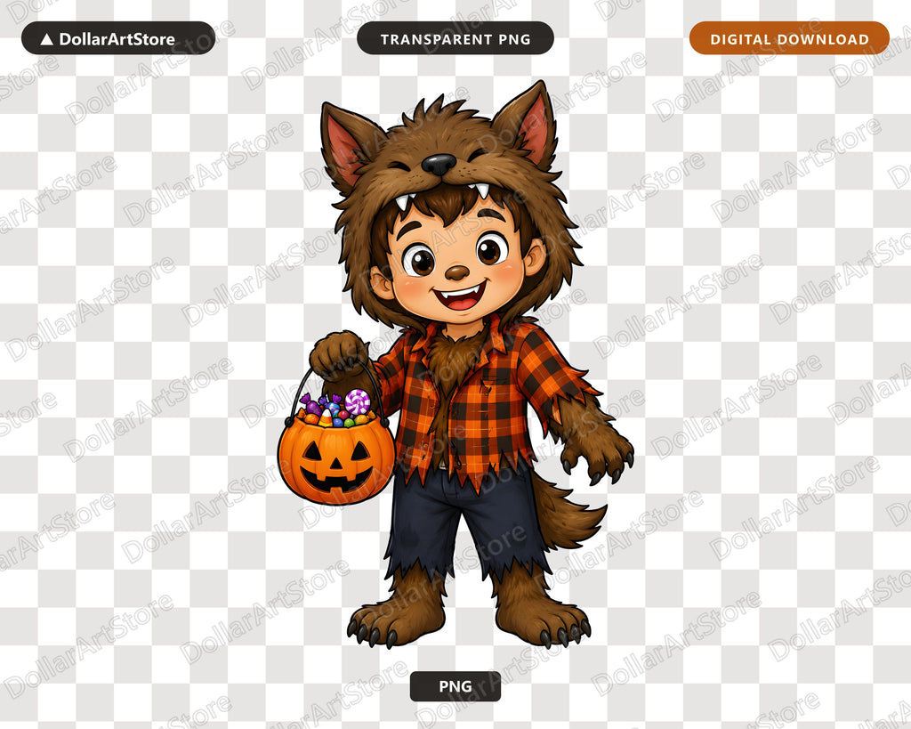 Cute Werewolf Kid Halloween Costume PNG, Sublimation Design Digital Download