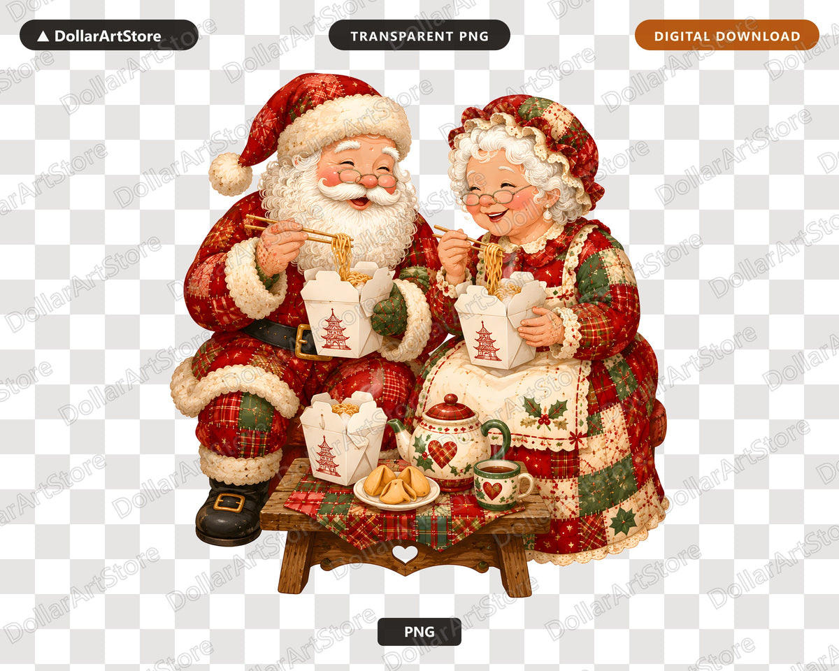 Santa & Mrs Claus PNG, Patchwork Christmas Design, Sublimation Shirt Design