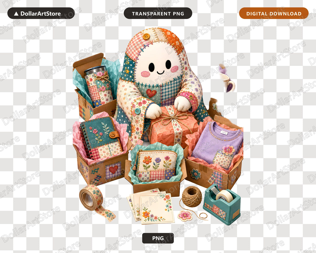 Crafty Ghost PNG, Patchwork Sublimation Design, Shirt & Tumbler Digital Download