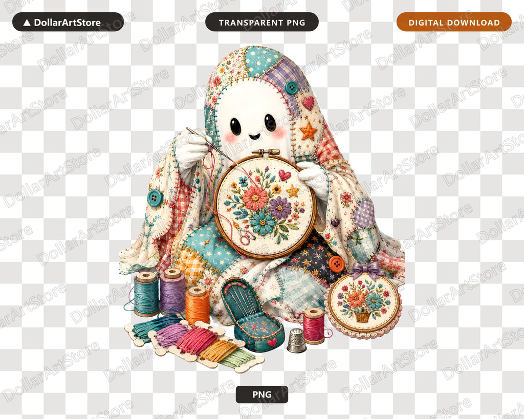 Crafting Ghost PNG, Embroidery Art Sublimation Design, Cute Ghost Shirt PNG