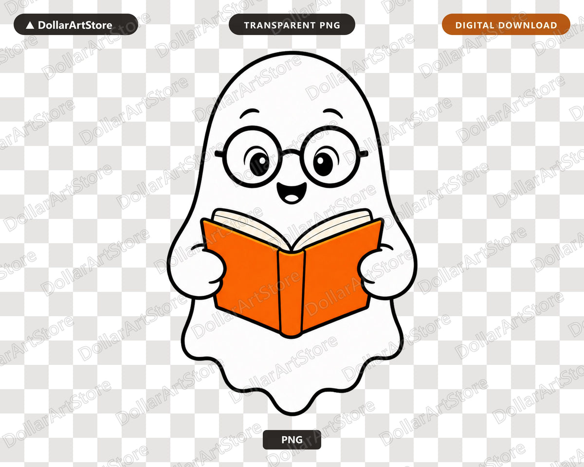 Bookish Ghost PNG, Cute Reading Character, Sublimation Design Digital Download
