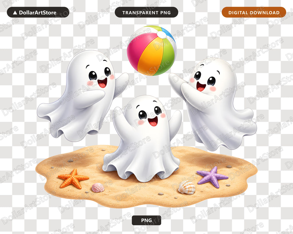 Cute Beach Ghosts PNG, Sublimation Design, Halloween Shirt Design Digital Download