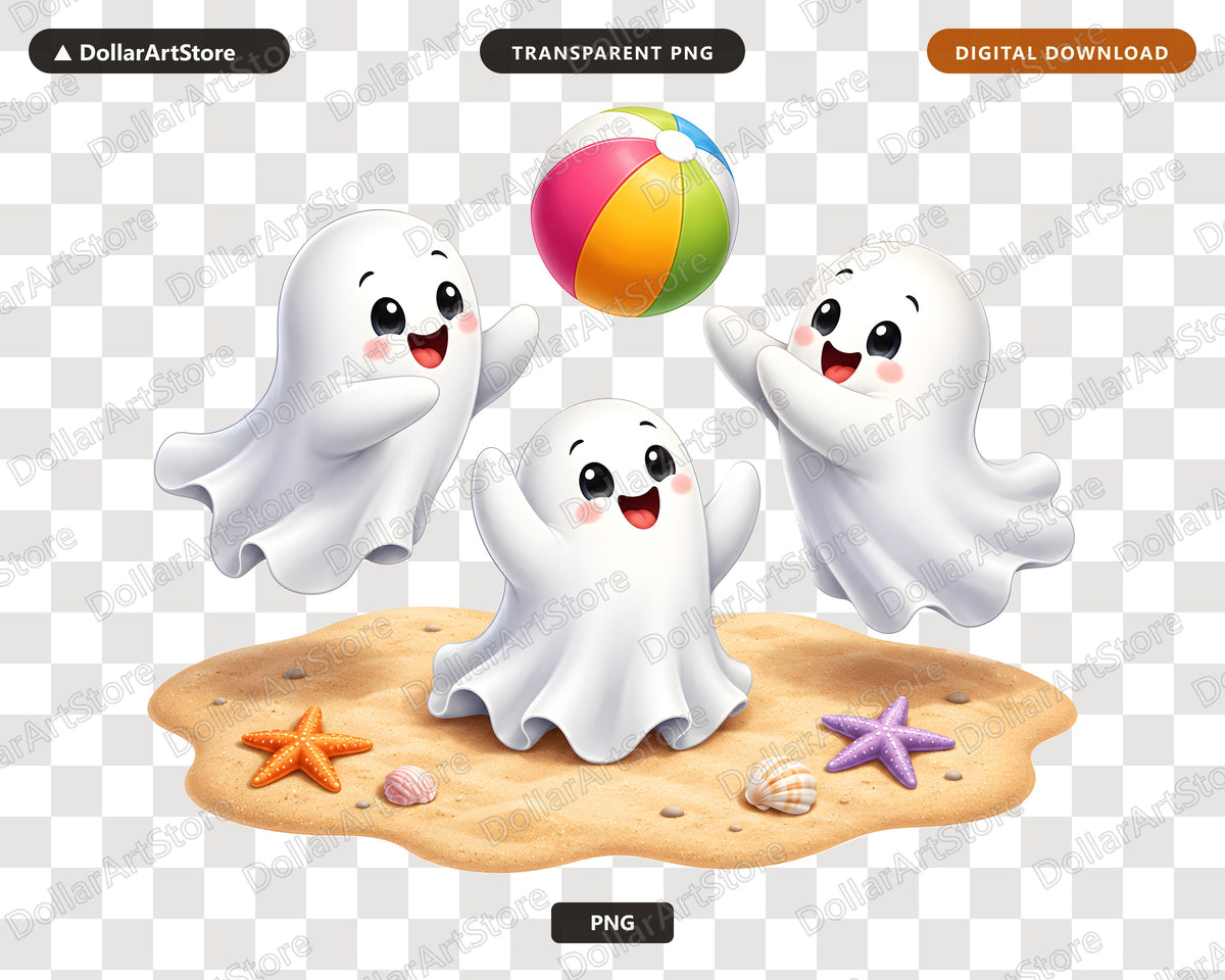 Cute Beach Ghosts PNG, Sublimation Design, Halloween Shirt Design Digital Download