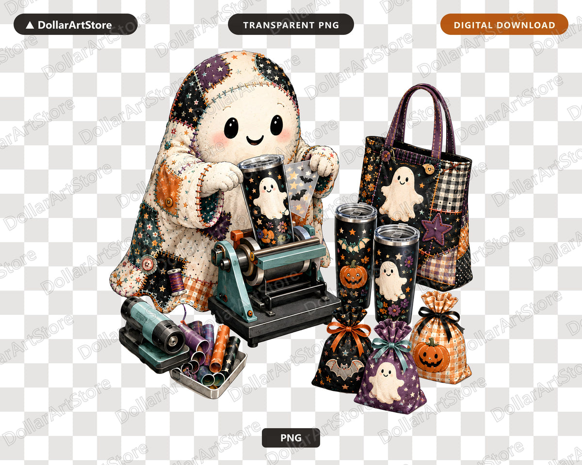 Cute Crafting Ghost PNG, Halloween Sublimation Design, Shirt Print Digital Download