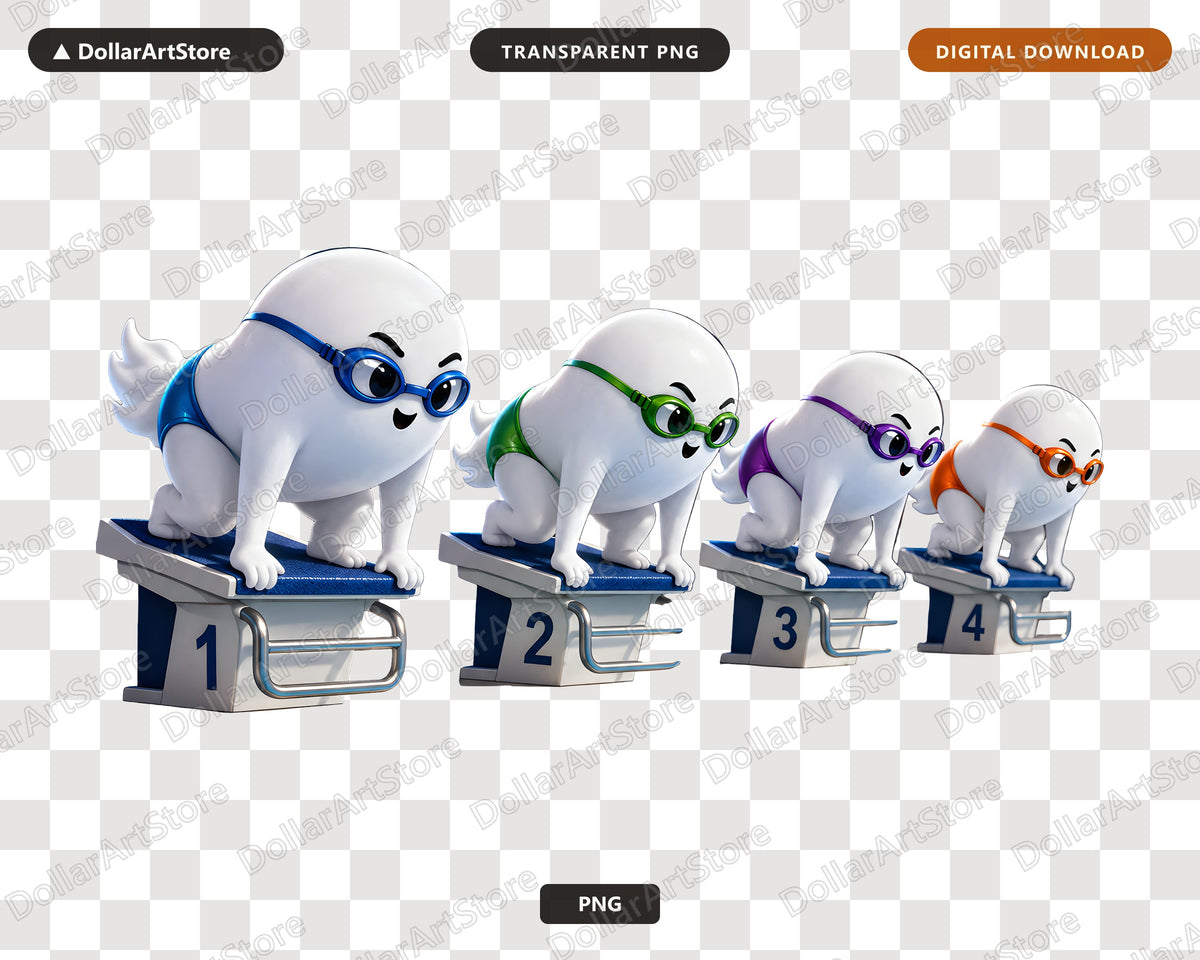 Cute Halloween Ghost PNG Swimming Sublimation Design | Shirt & Tumbler Digital Download