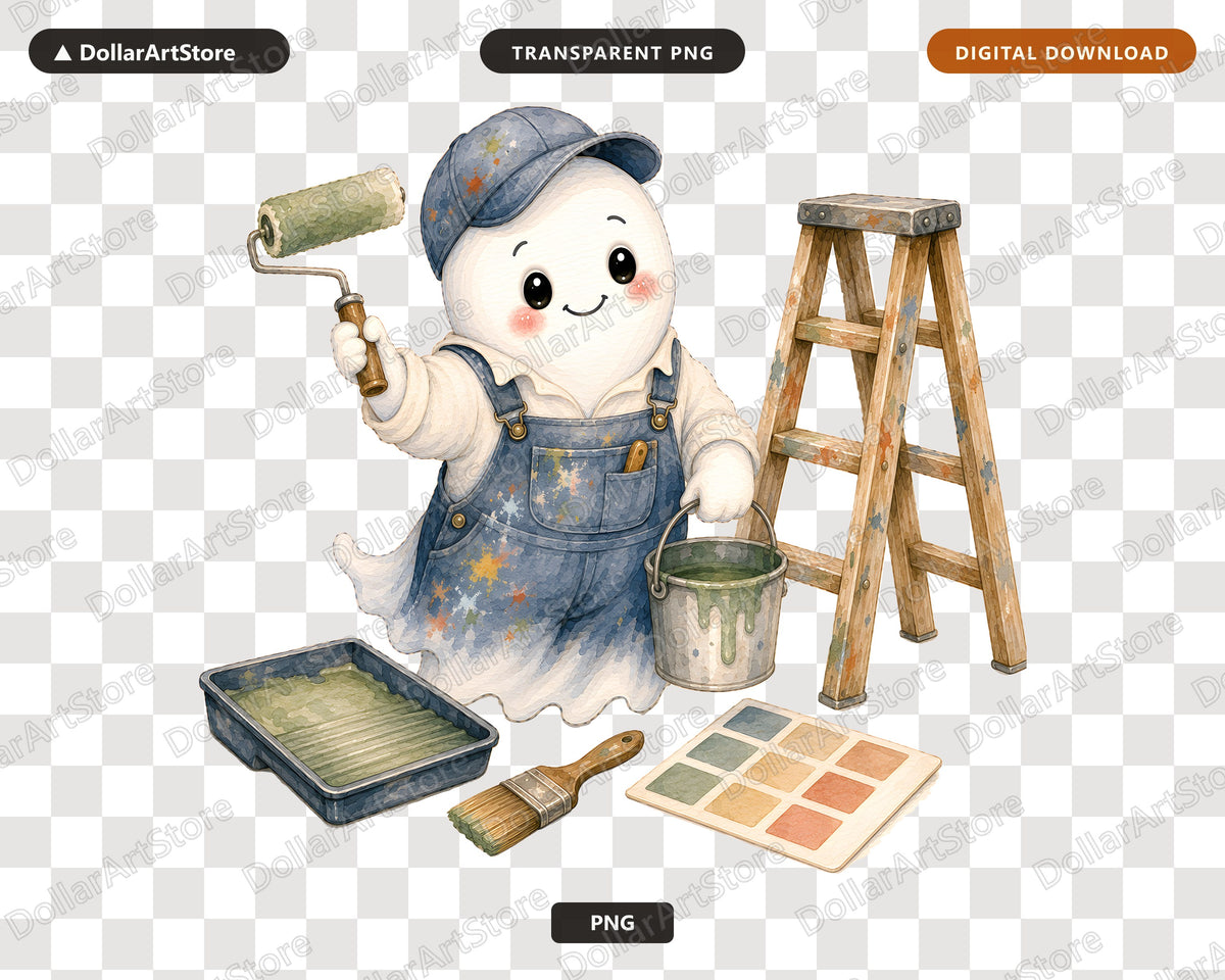 Painter Ghost PNG Sublimation Design, Cute DIY Ghost Shirt Design Digital Download