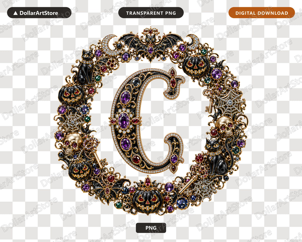 Halloween Monogram G PNG, Ornate Gothic Letter, Sublimation Design