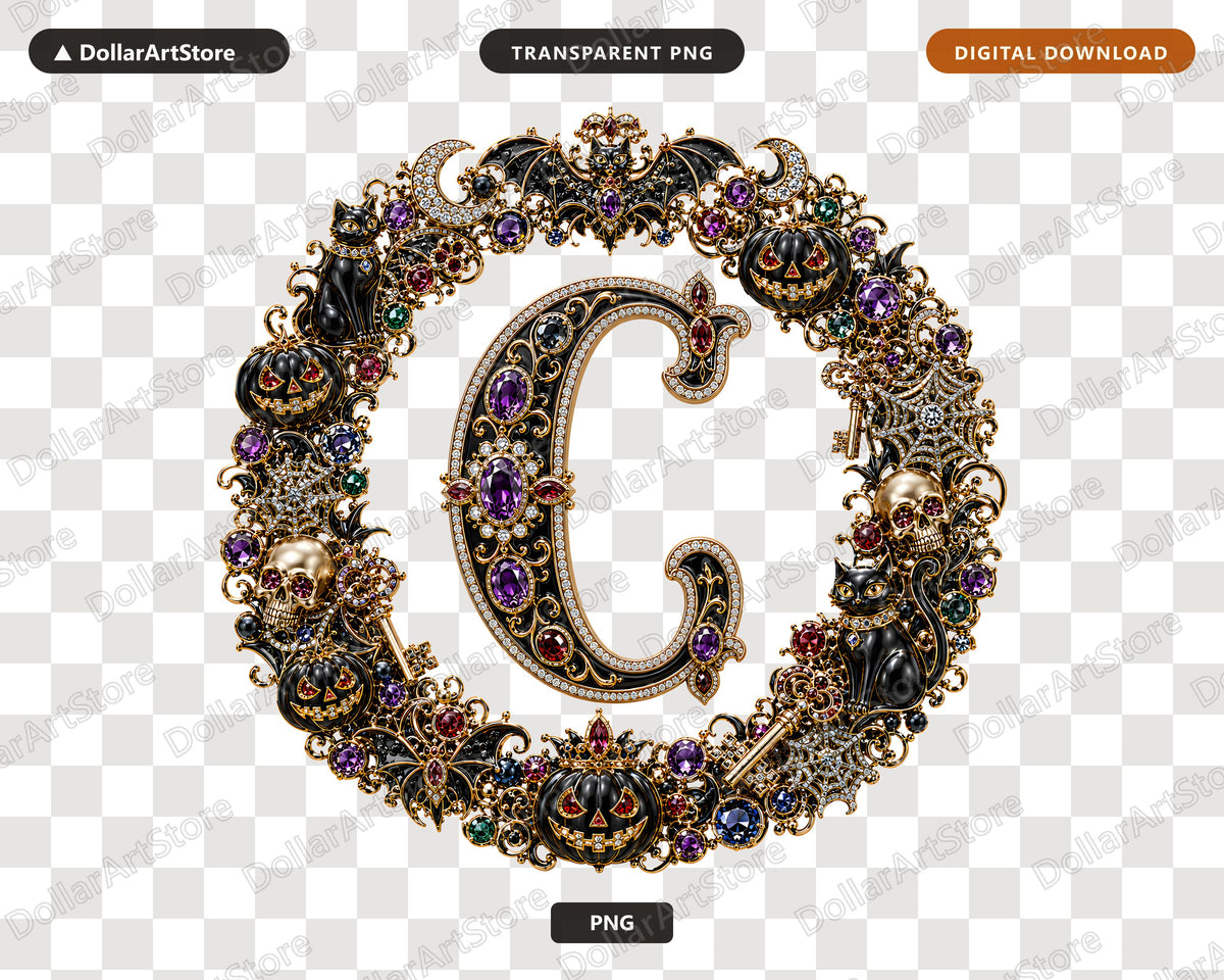 Halloween Monogram G PNG, Ornate Gothic Letter, Sublimation Design