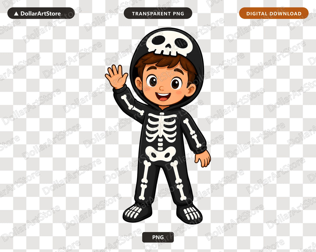 Cute Skeleton Costume Kid PNG, Halloween Sublimation Design, Shirt & Tumbler Digital Download