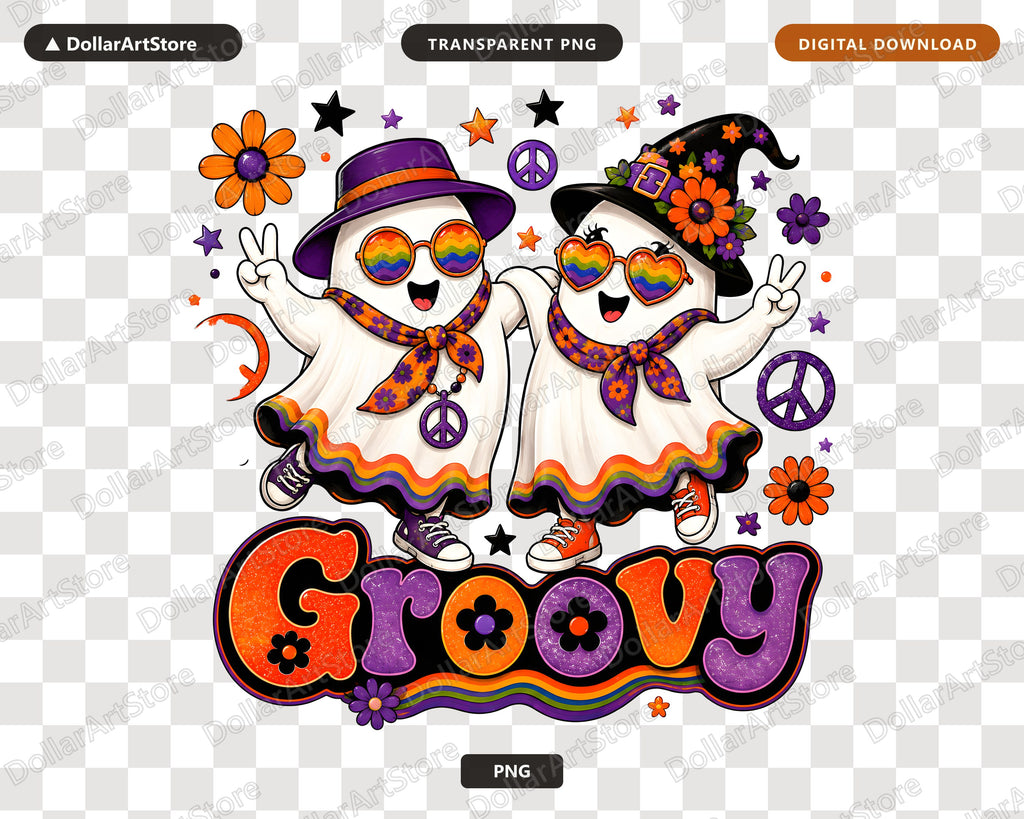 Groovy Halloween Ghost PNG, Sublimation Design, Shirt Design Digital Download