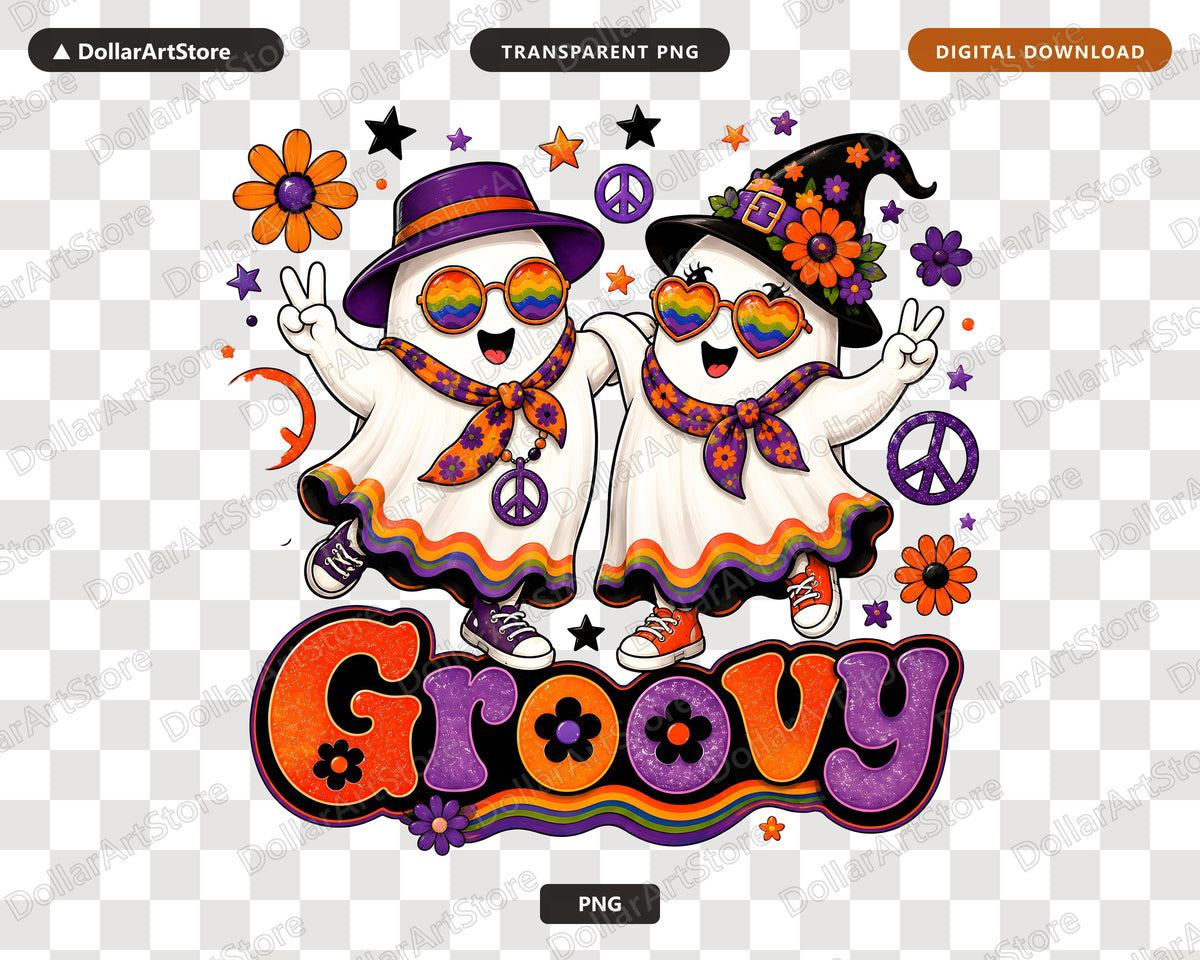 Groovy Halloween Ghost PNG, Sublimation Design, Shirt Design Digital Download