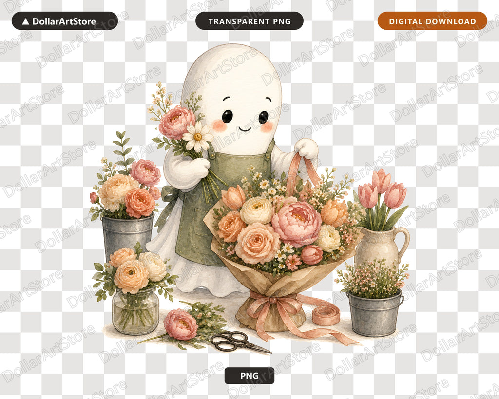Cute Ghost Florist PNG, Sublimation Design, Shirt Design Digital Download