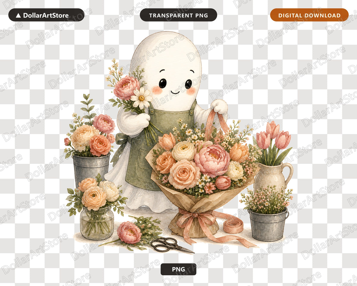 Cute Ghost Florist PNG, Sublimation Design, Shirt Design Digital Download
