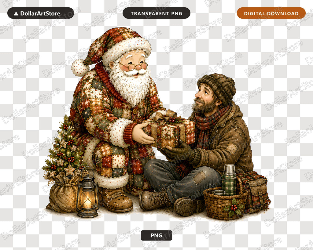 Vintage Santa Patchwork PNG, Christmas Shirt Design, Sublimation Digital Download