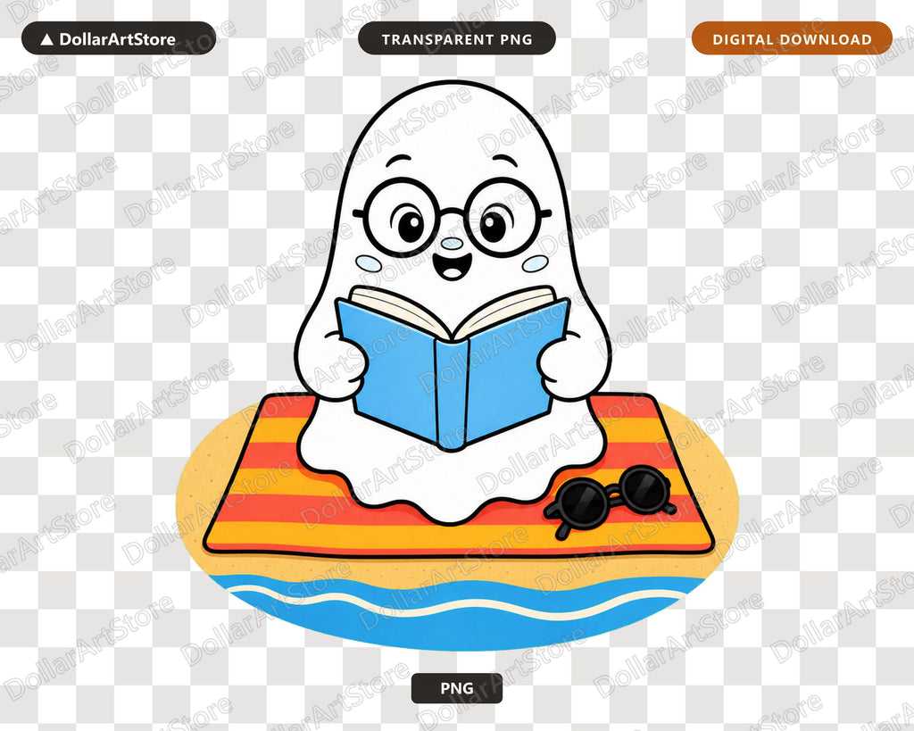 Bookish Ghost PNG, Summer Beach Reading, Sublimation Design Download
