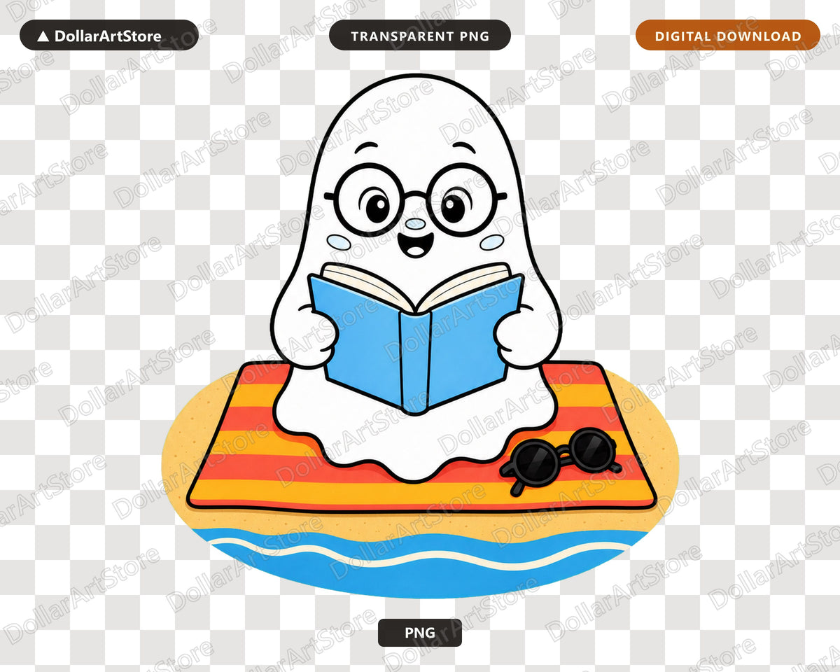 Bookish Ghost PNG, Summer Beach Reading, Sublimation Design Download