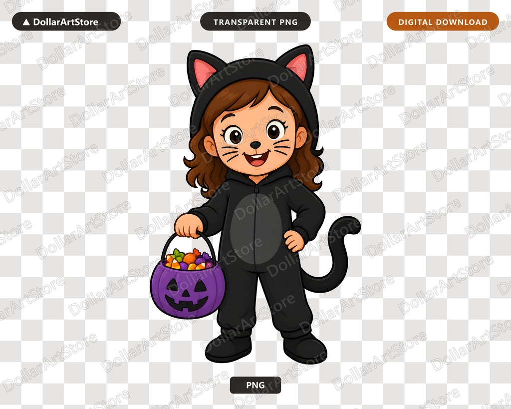 Cute Cat Costume Kid PNG, Halloween Shirt Design Digital Download