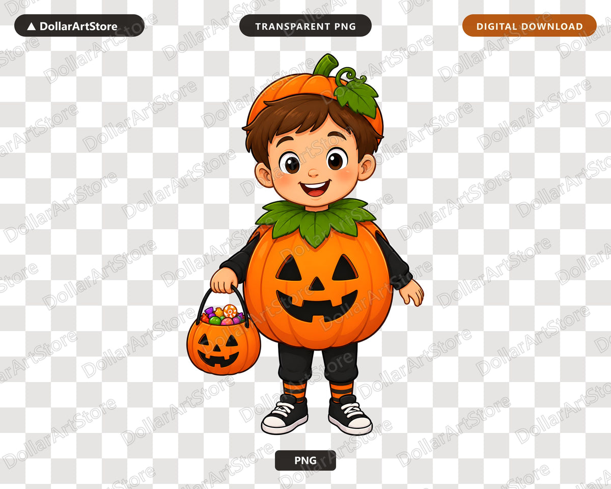 Cute Pumpkin Costume Kid PNG, Halloween Sublimation Design, Shirt Design Digital Download