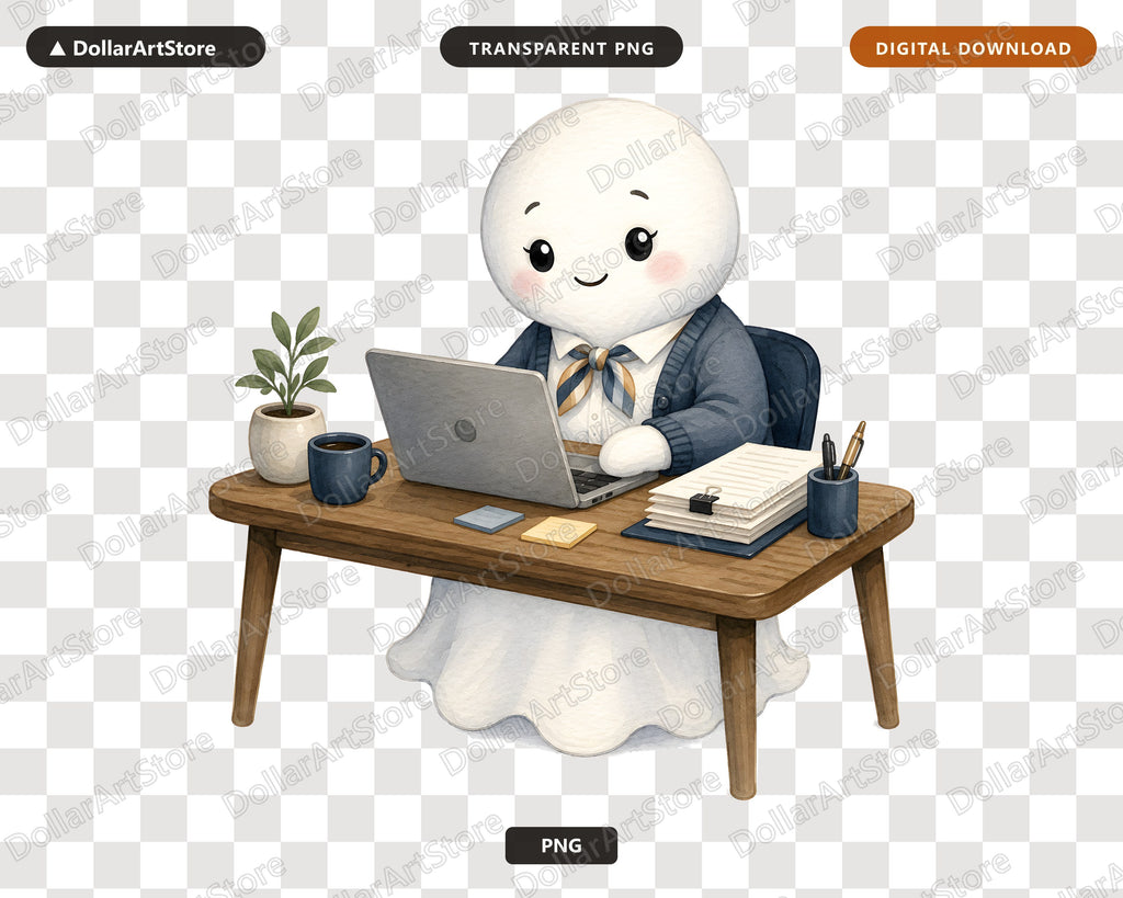 Cute Office Ghost PNG, Sublimation Design, Work From Home Shirt Design Digital Download