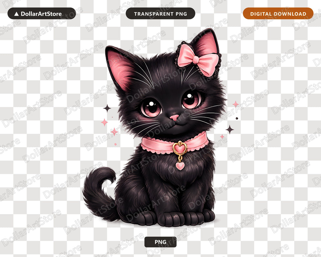 Coquette Black Cat PNG, Pink Bow Halloween Design Digital Download