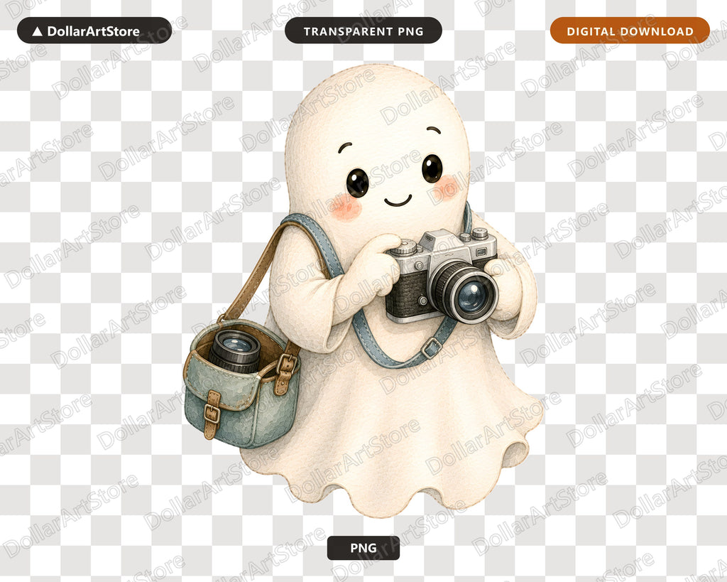 Cute Ghost PNG, Photographer Camera Design, Sublimation Shirt PNG