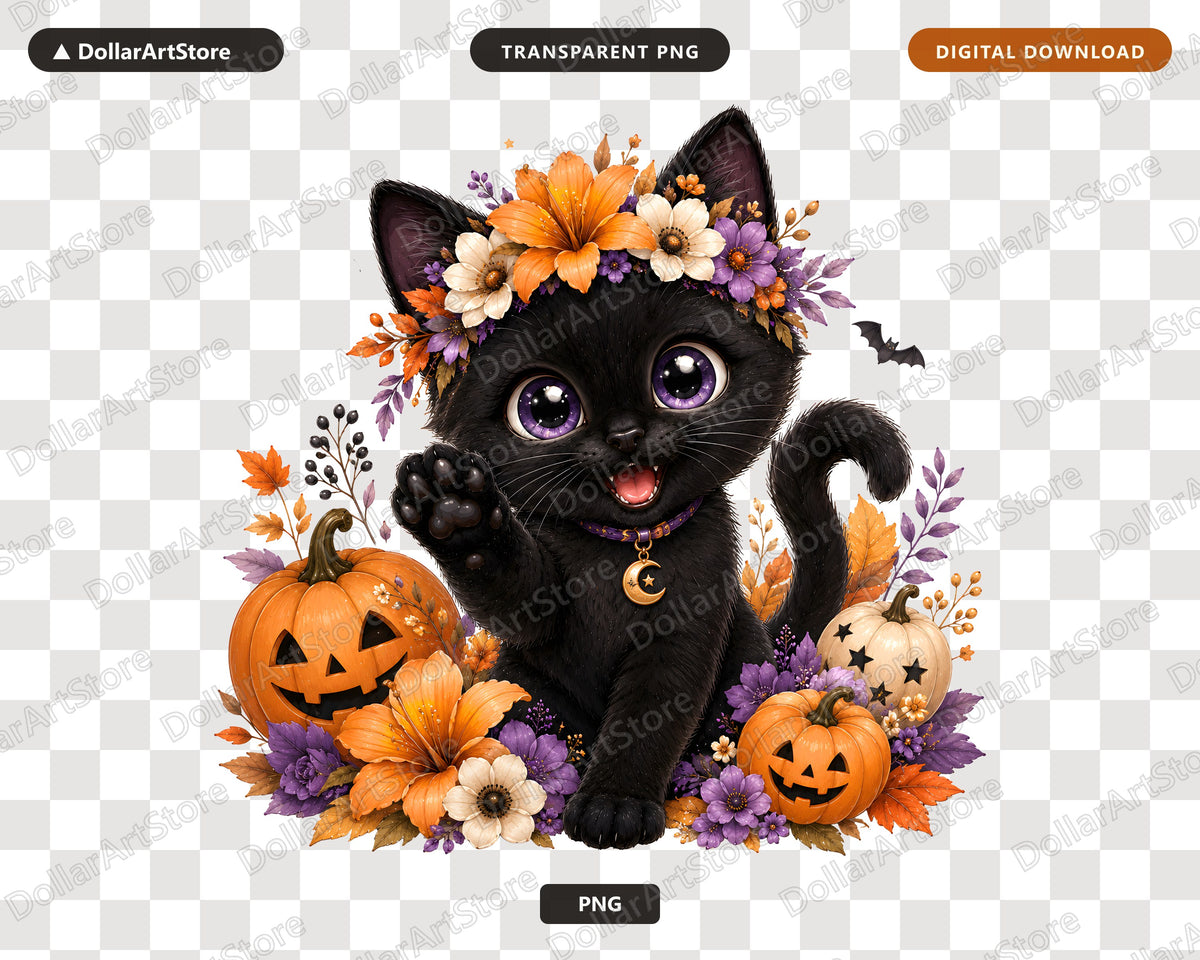 Black Cat Halloween PNG, Sublimation Design, Shirt Design Digital Download