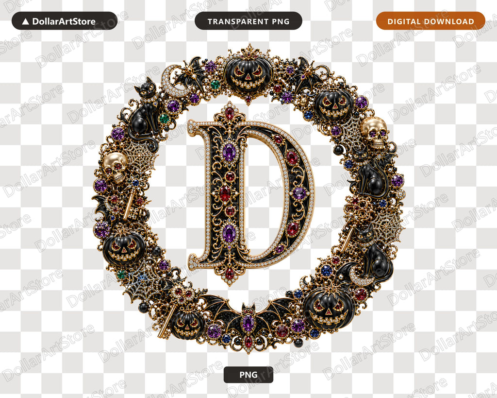 Halloween Letter D PNG, Ornate Monogram, Sublimation Design Digital Download