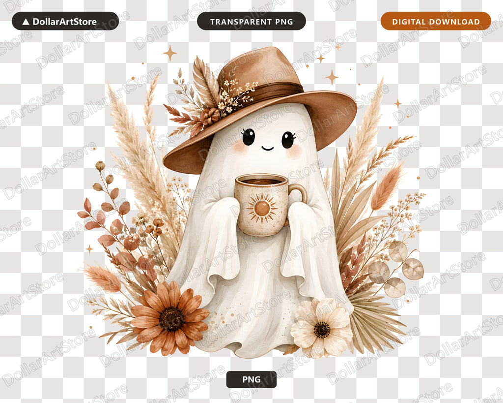 Boho Ghost PNG, Autumn Sublimation Design, Fall Shirt Design Digital Download